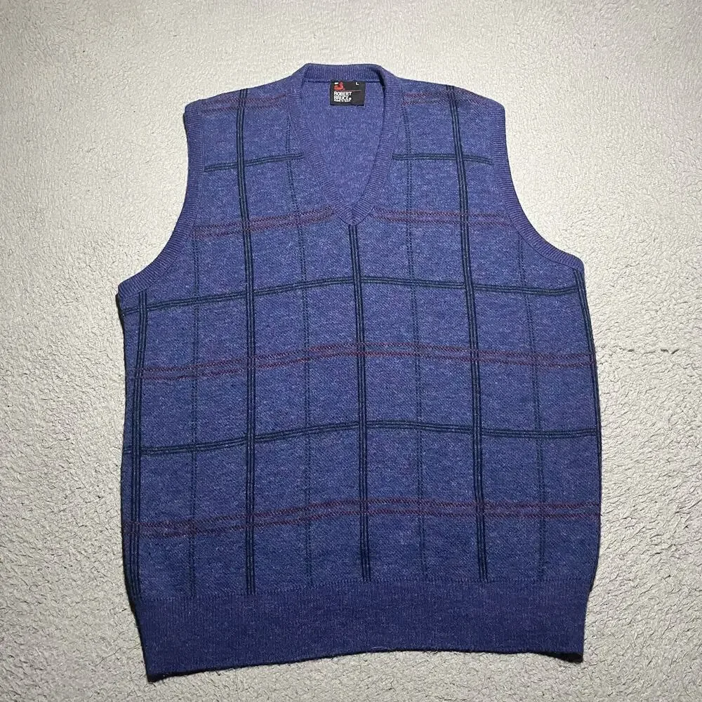 Vtg Robert Bruce Sweater Vest Mens Large Blue Acrylic Made in USA V Neck Union